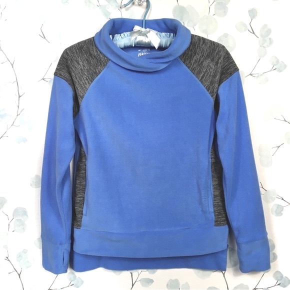 SO Perfect Sweatshirt Soft Blue Fleece Long Sleeve Heather Grey Color Block Top - Picture 2 of 9